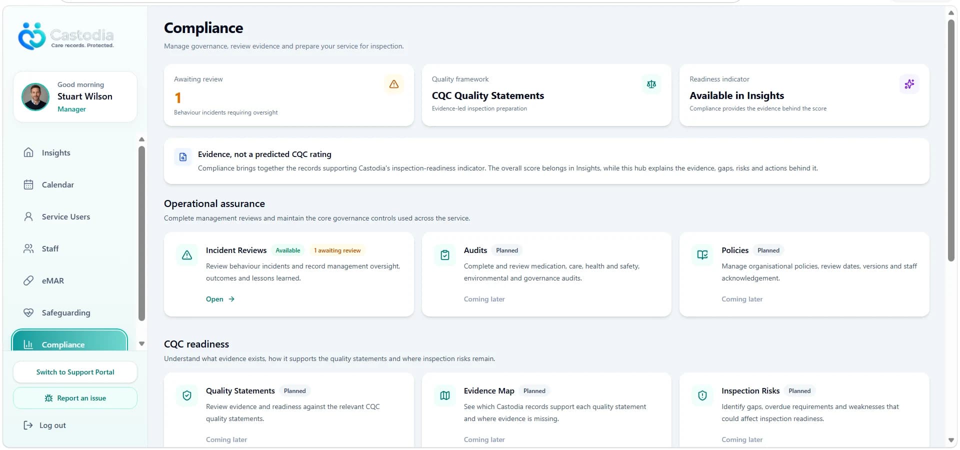 Castodia compliance and CQC readiness workspace